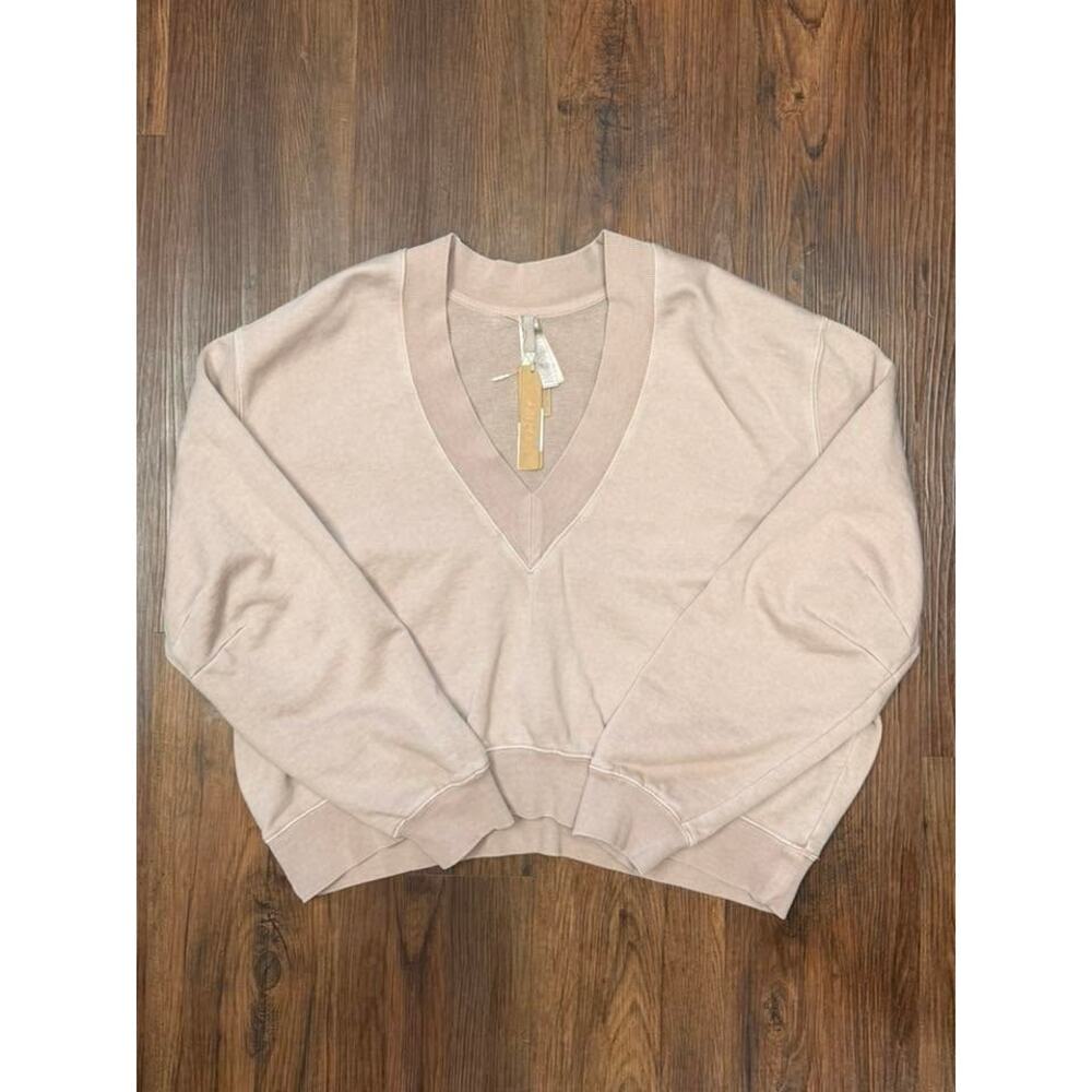 SKIMS Boyfriend Fleece V-Neck Pullover-Light Fawn Size XXS NWT #1440